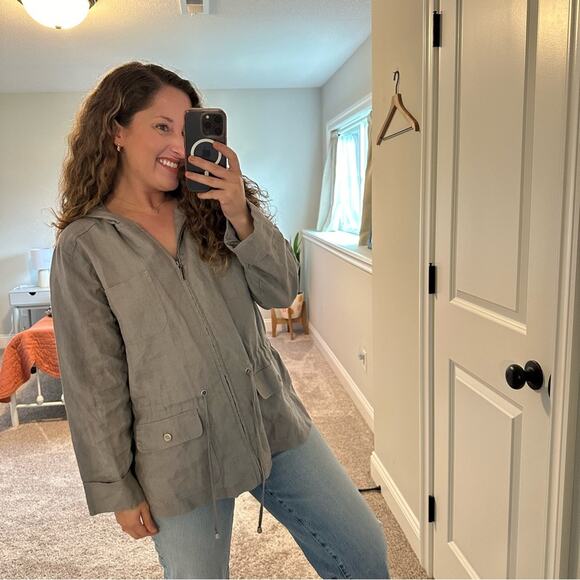 St. Tropez West Gray Soft Linen Zip Up Hooded Jacket XL - Picture 4 of 12